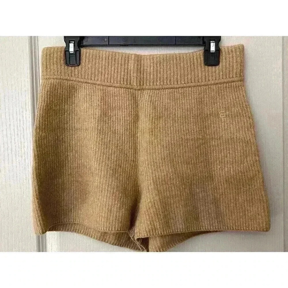 Everlane The Cozy Stretch Short Ribbed Knit Micro Shorts Carmel L wool yak soft - Picture 4 of 13